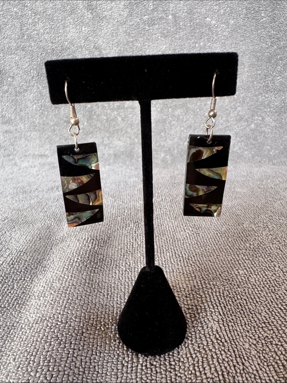 Black Abalone Inlay Rectangular Drop Earrings